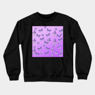 Purple Butterfly and Flower Pattern Crewneck Sweatshirt